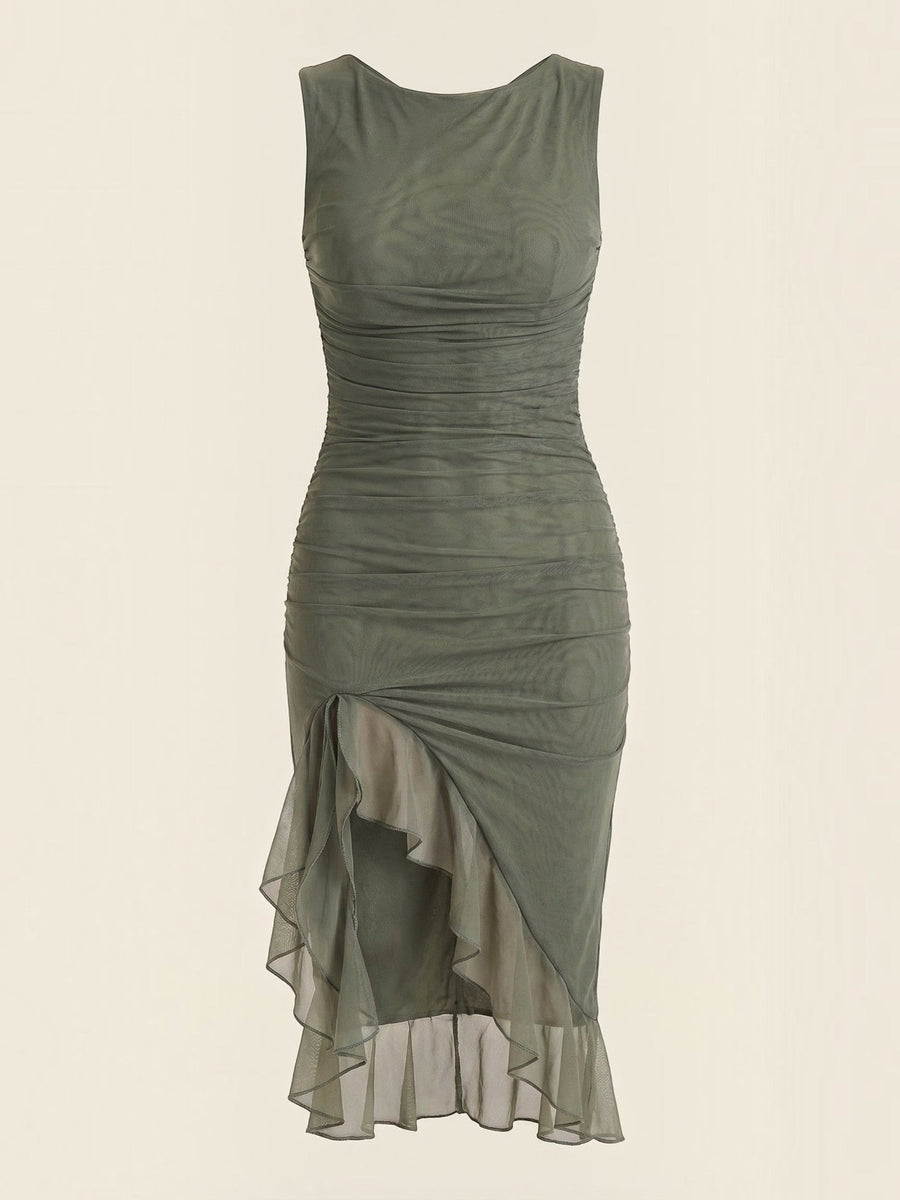 Ramona Asymmetric Ruffle Hem Midi Dress