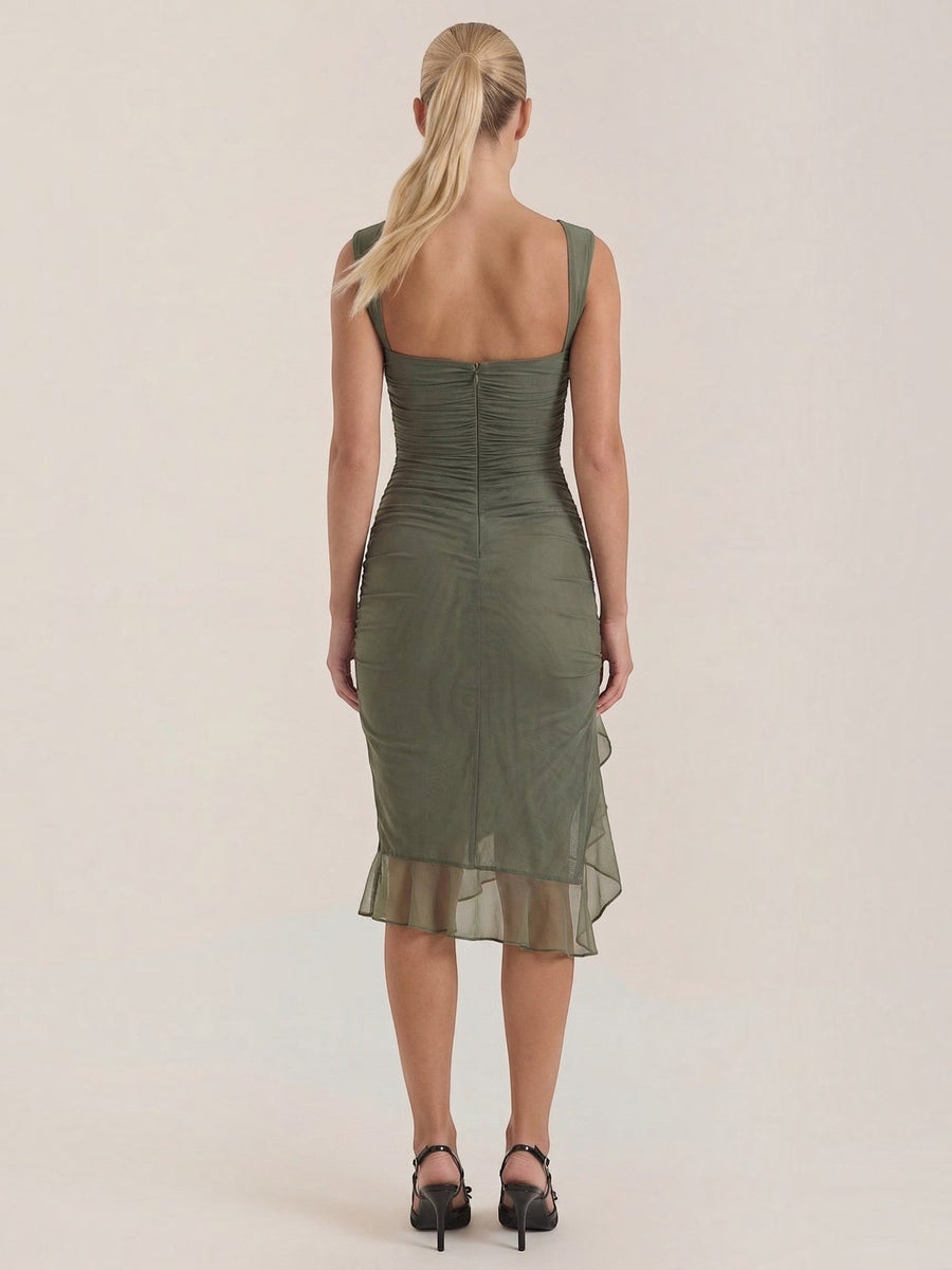 Ramona Asymmetric Ruffle Hem Midi Dress