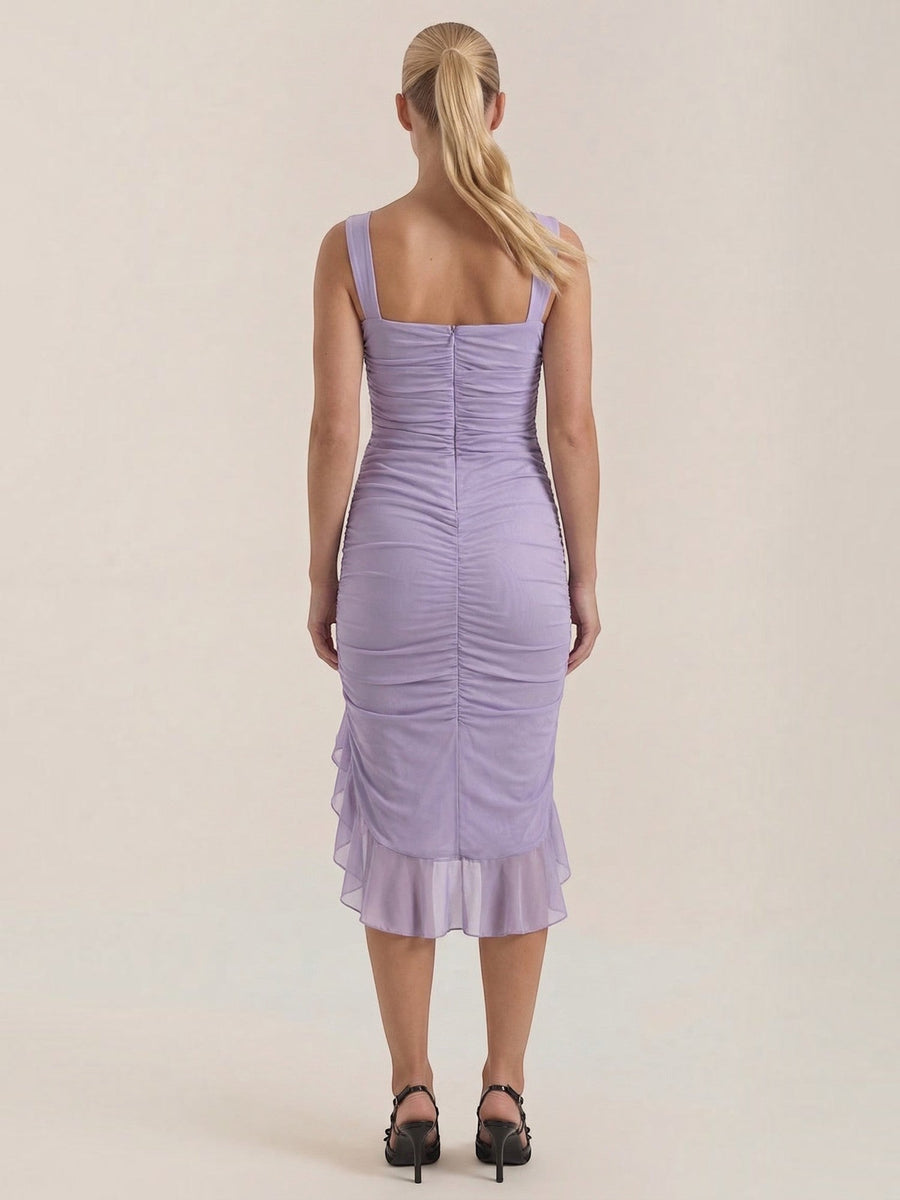 Ramona Asymmetric Ruffle Hem Midi Dress