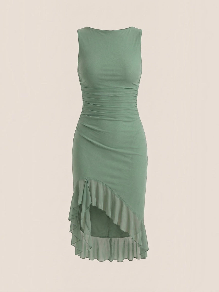 Ramona Asymmetric Ruffle Hem Midi Dress