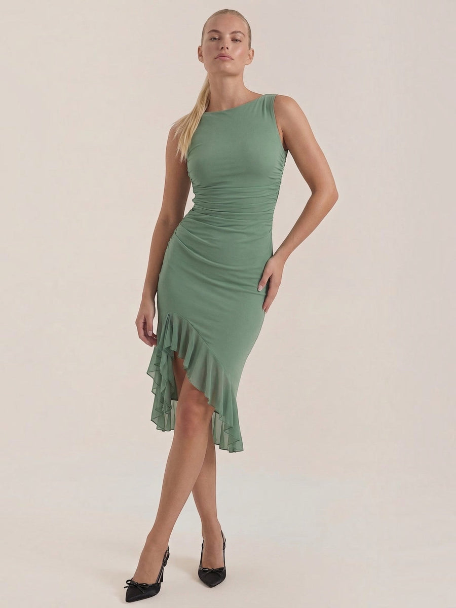 Ramona Asymmetric Ruffle Hem Midi Dress