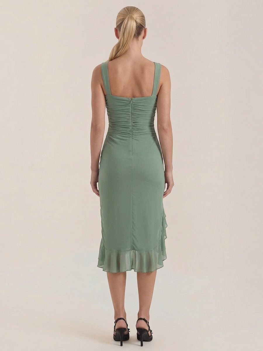 Ramona Asymmetric Ruffle Hem Midi Dress