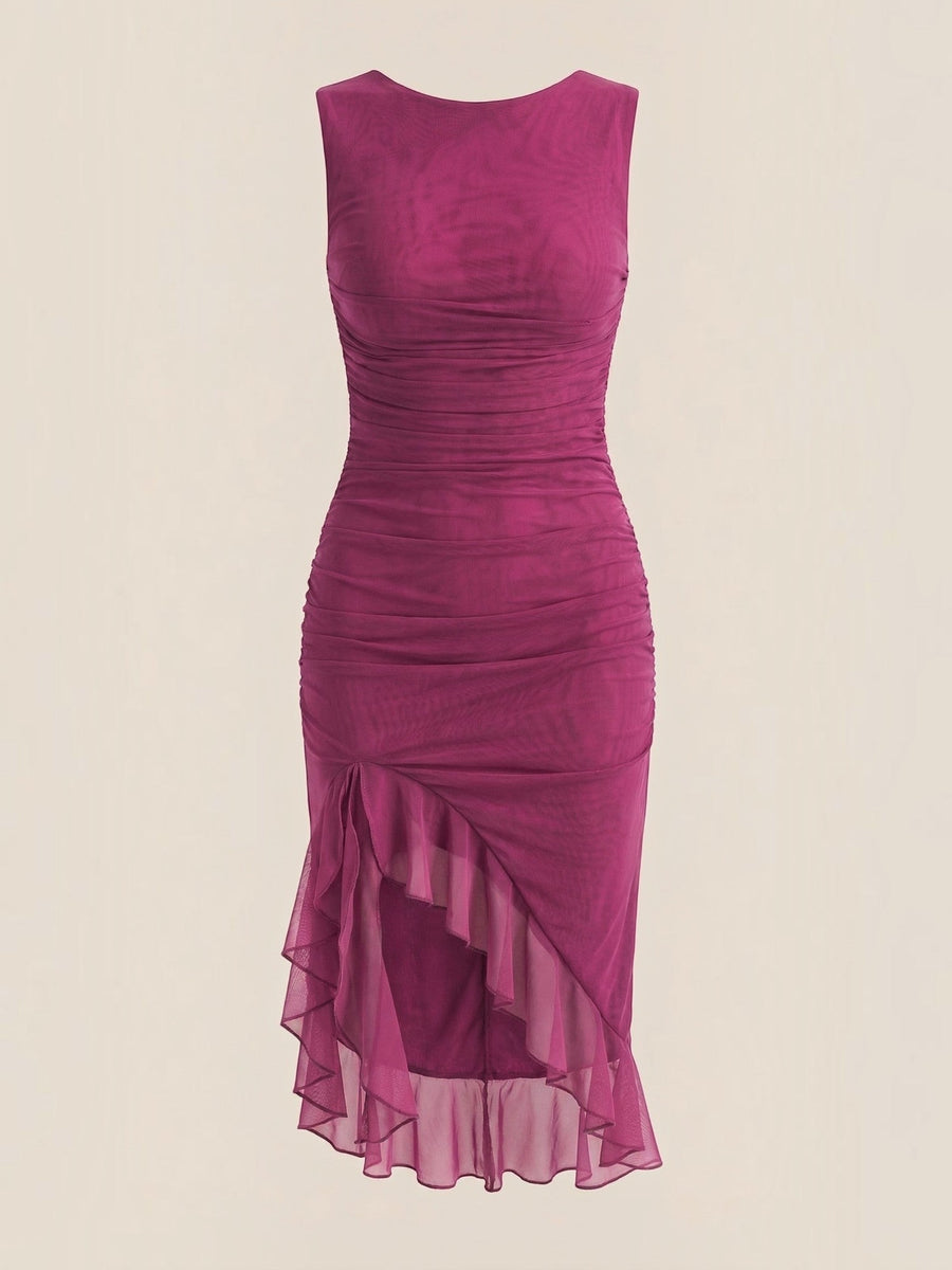 Ramona Asymmetric Ruffle Hem Midi Dress