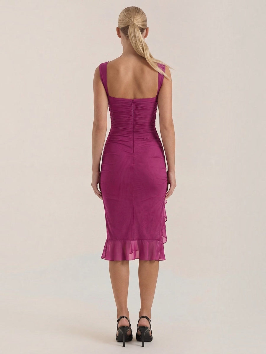 Ramona Asymmetric Ruffle Hem Midi Dress