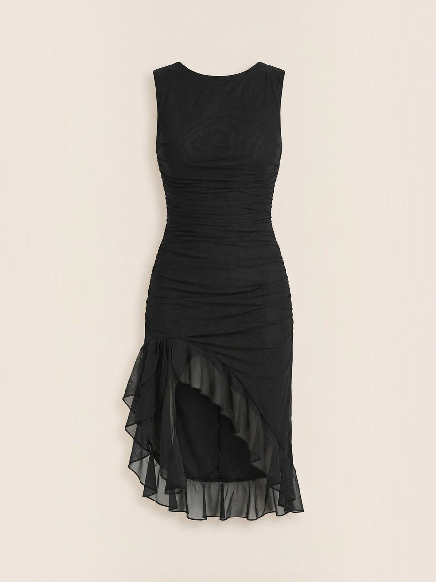 Ramona Asymmetric Ruffle Hem Midi Dress