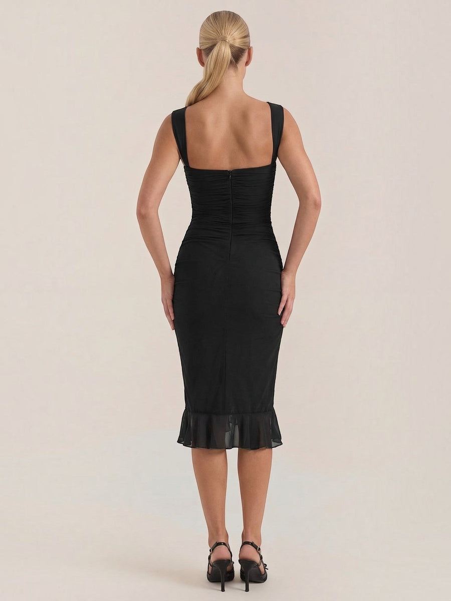 Ramona Asymmetric Ruffle Hem Midi Dress