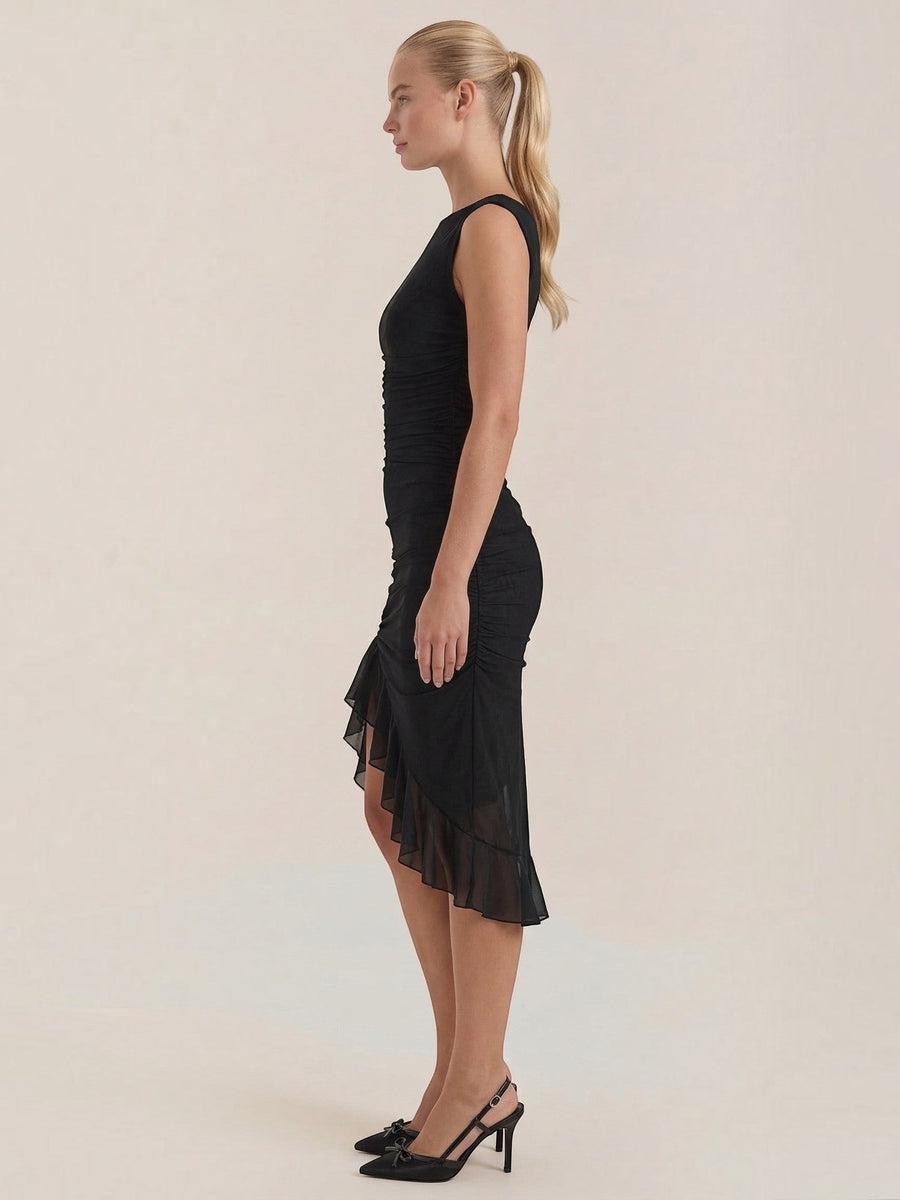 Ramona Asymmetric Ruffle Hem Midi Dress