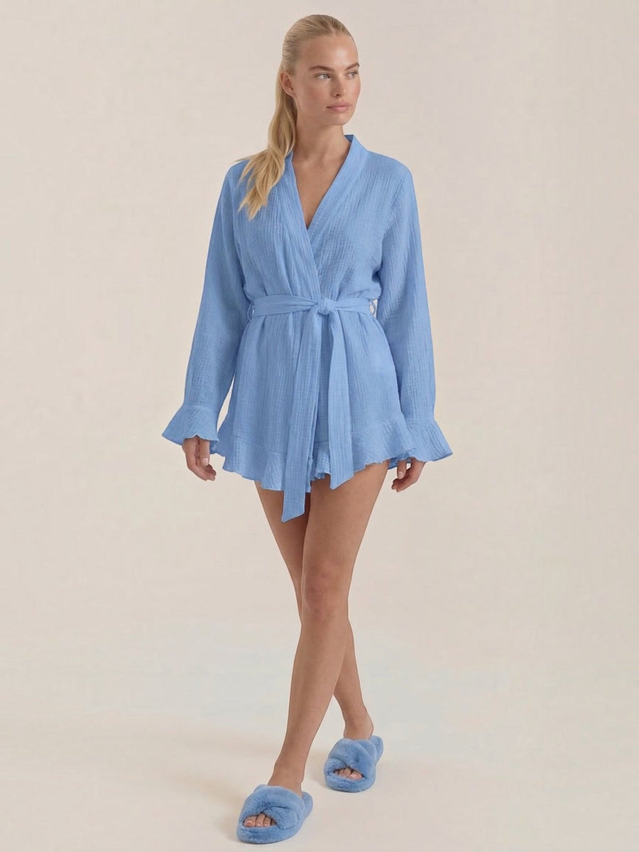 Rebekah Ruffle Wrap Mini Dress with Tie Belt