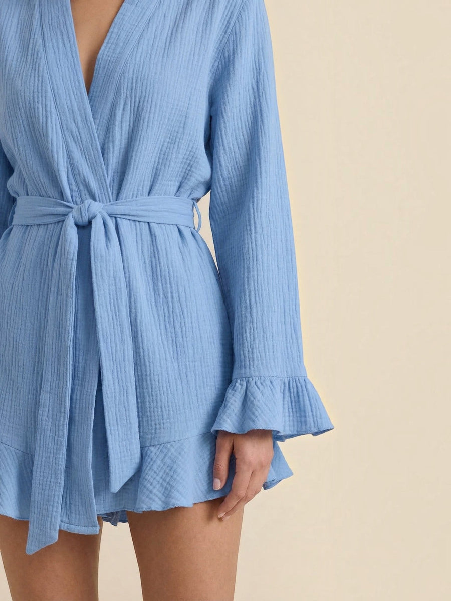 Rebekah Ruffle Wrap Mini Dress with Tie Belt