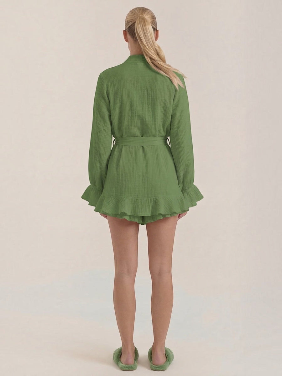 Rebekah Ruffle Wrap Mini Dress with Tie Belt