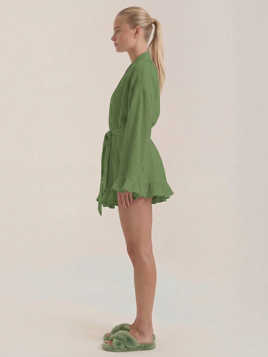 Rebekah Ruffle Wrap Mini Dress with Tie Belt