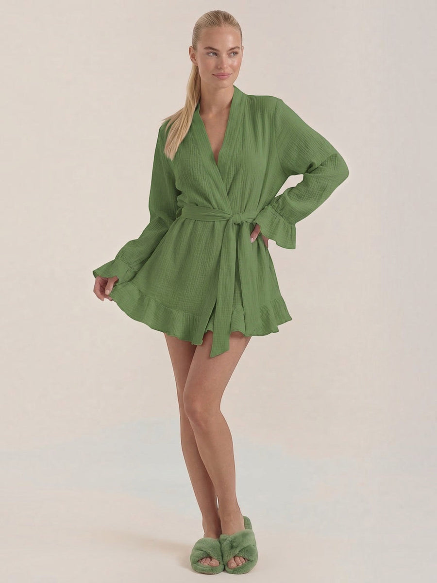 Rebekah Ruffle Wrap Mini Dress with Tie Belt