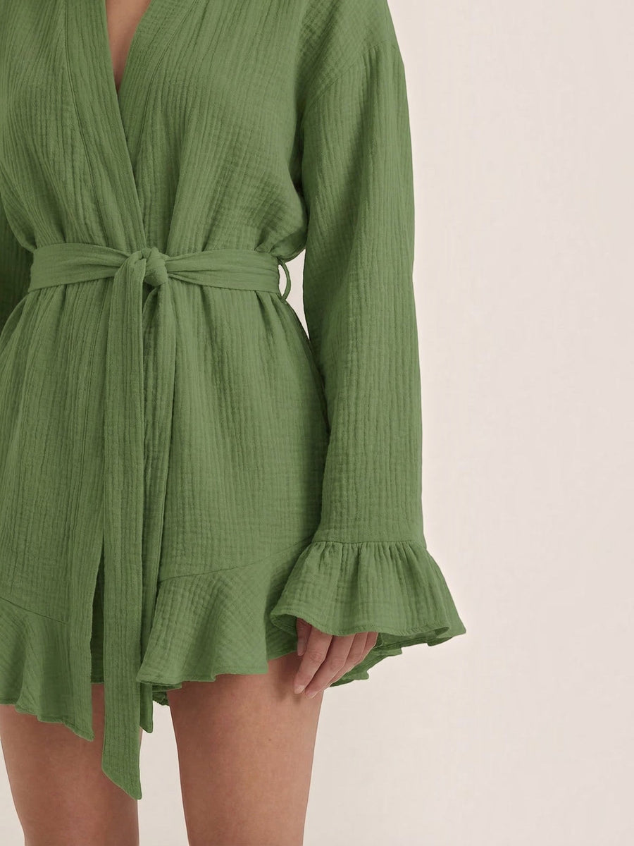 Rebekah Ruffle Wrap Mini Dress with Tie Belt