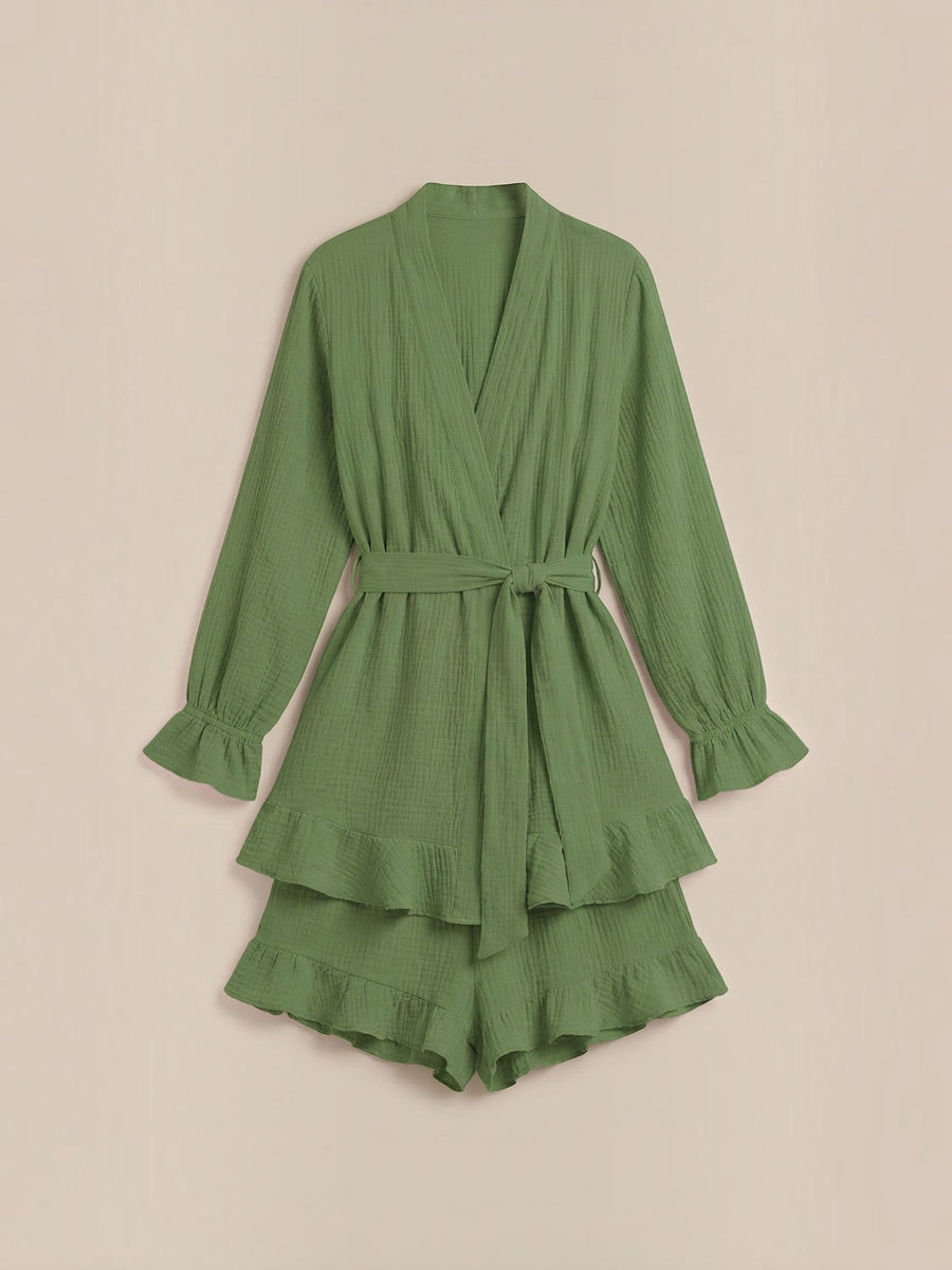 Rebekah Ruffle Wrap Mini Dress with Tie Belt