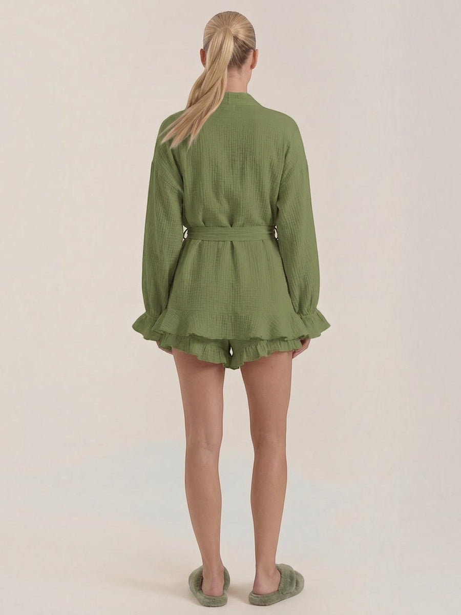 Rebekah Ruffle Wrap Mini Dress with Tie Belt