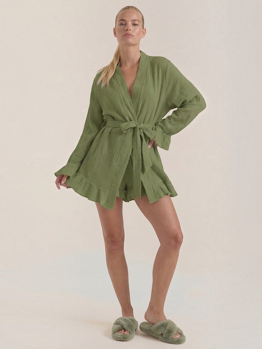 Rebekah Ruffle Wrap Mini Dress with Tie Belt