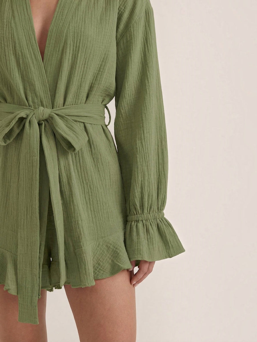 Rebekah Ruffle Wrap Mini Dress with Tie Belt
