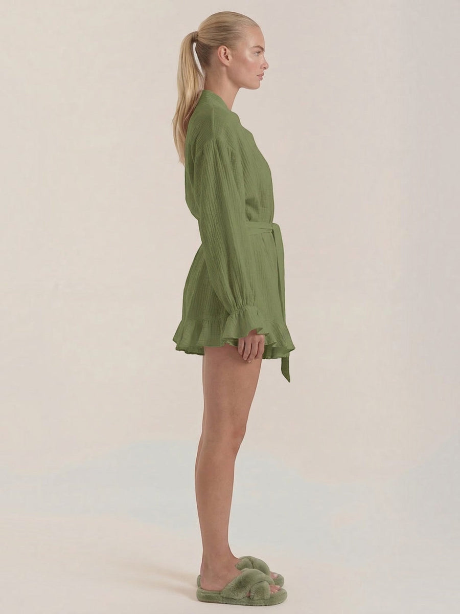 Rebekah Ruffle Wrap Mini Dress with Tie Belt