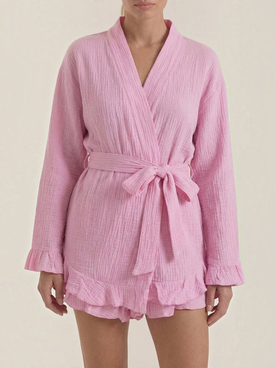 Rebekah Ruffle Wrap Mini Dress with Tie Belt
