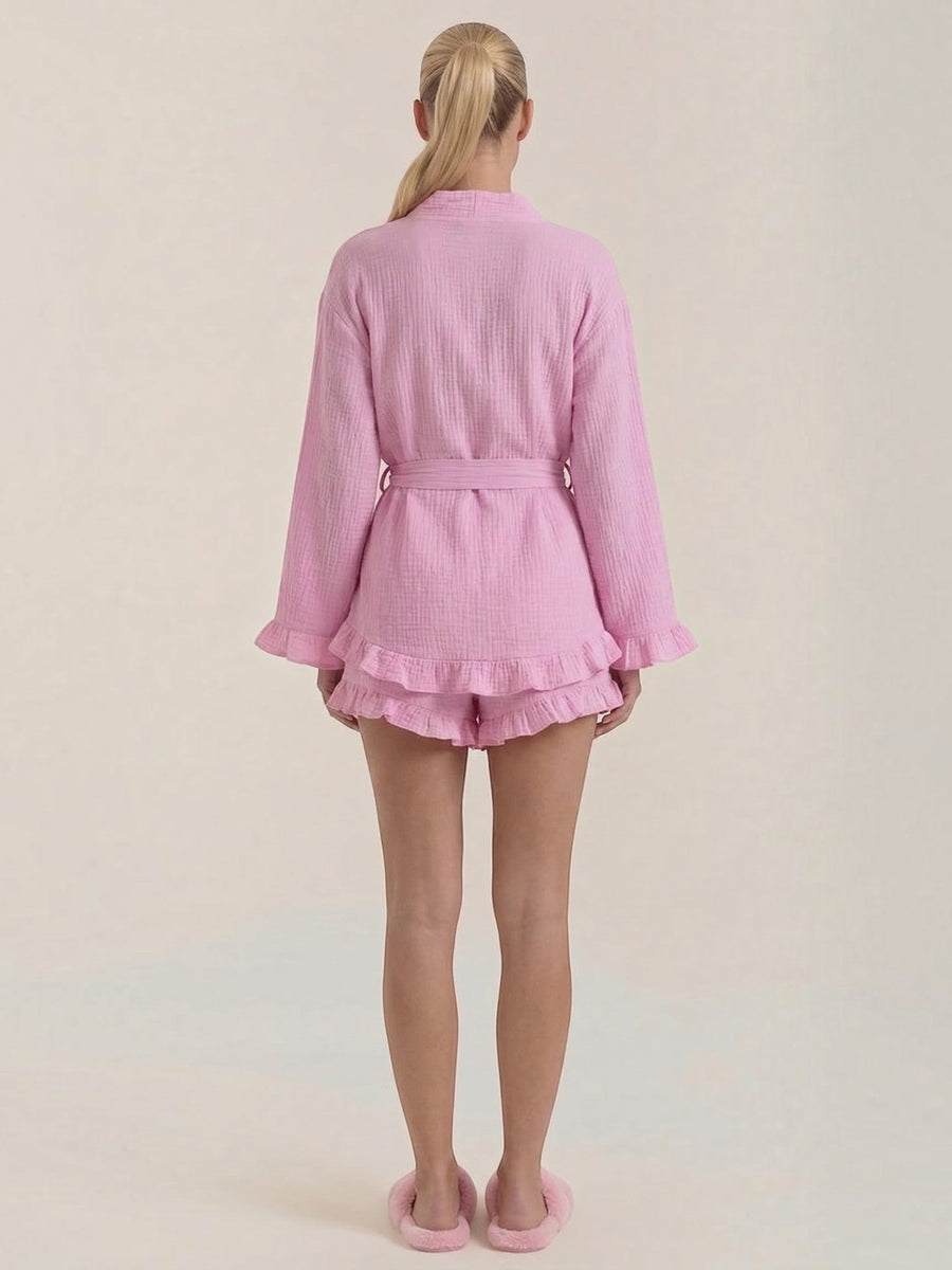 Rebekah Ruffle Wrap Mini Dress with Tie Belt