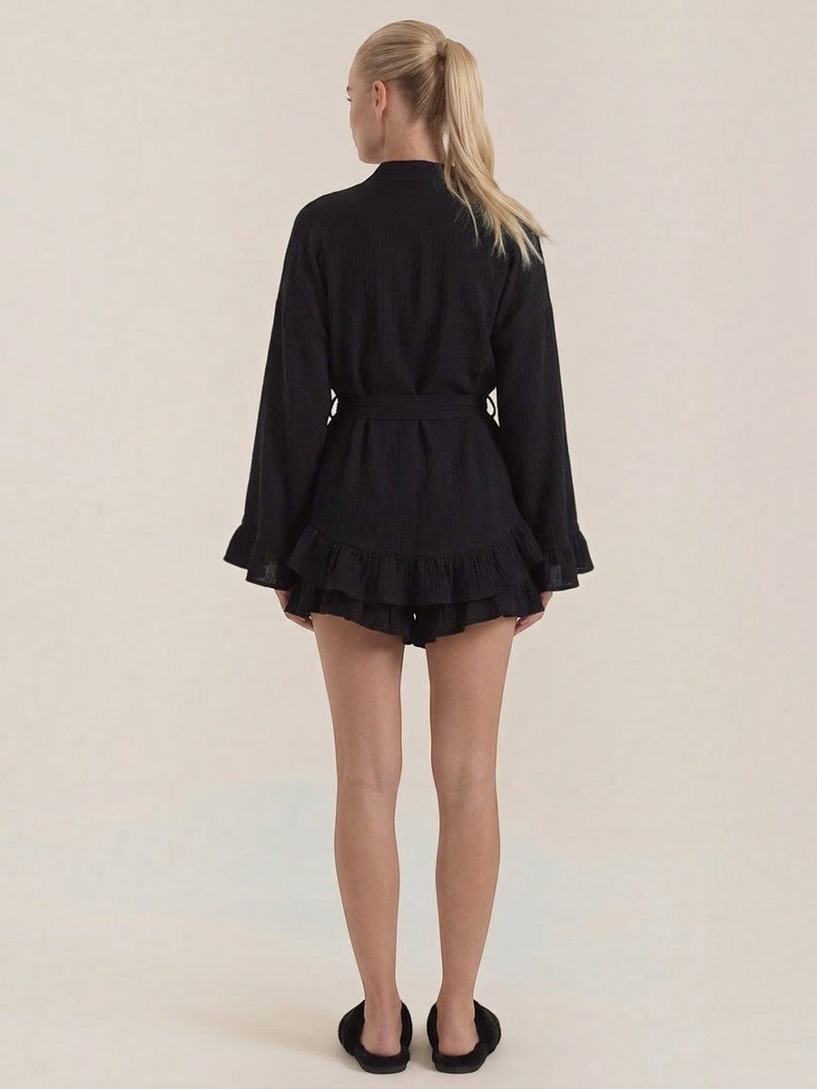 Rebekah Ruffle Wrap Mini Dress with Tie Belt