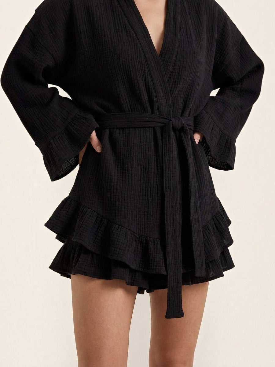 Rebekah Ruffle Wrap Mini Dress with Tie Belt