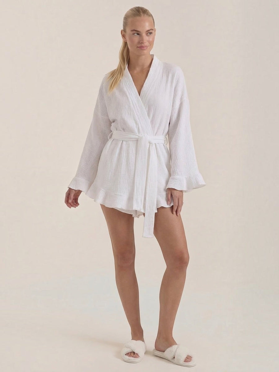 Rebekah Ruffle Wrap Mini Dress with Tie Belt