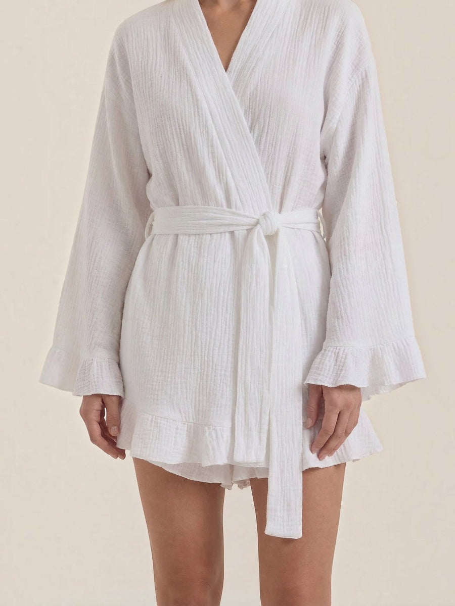 Rebekah Ruffle Wrap Mini Dress with Tie Belt