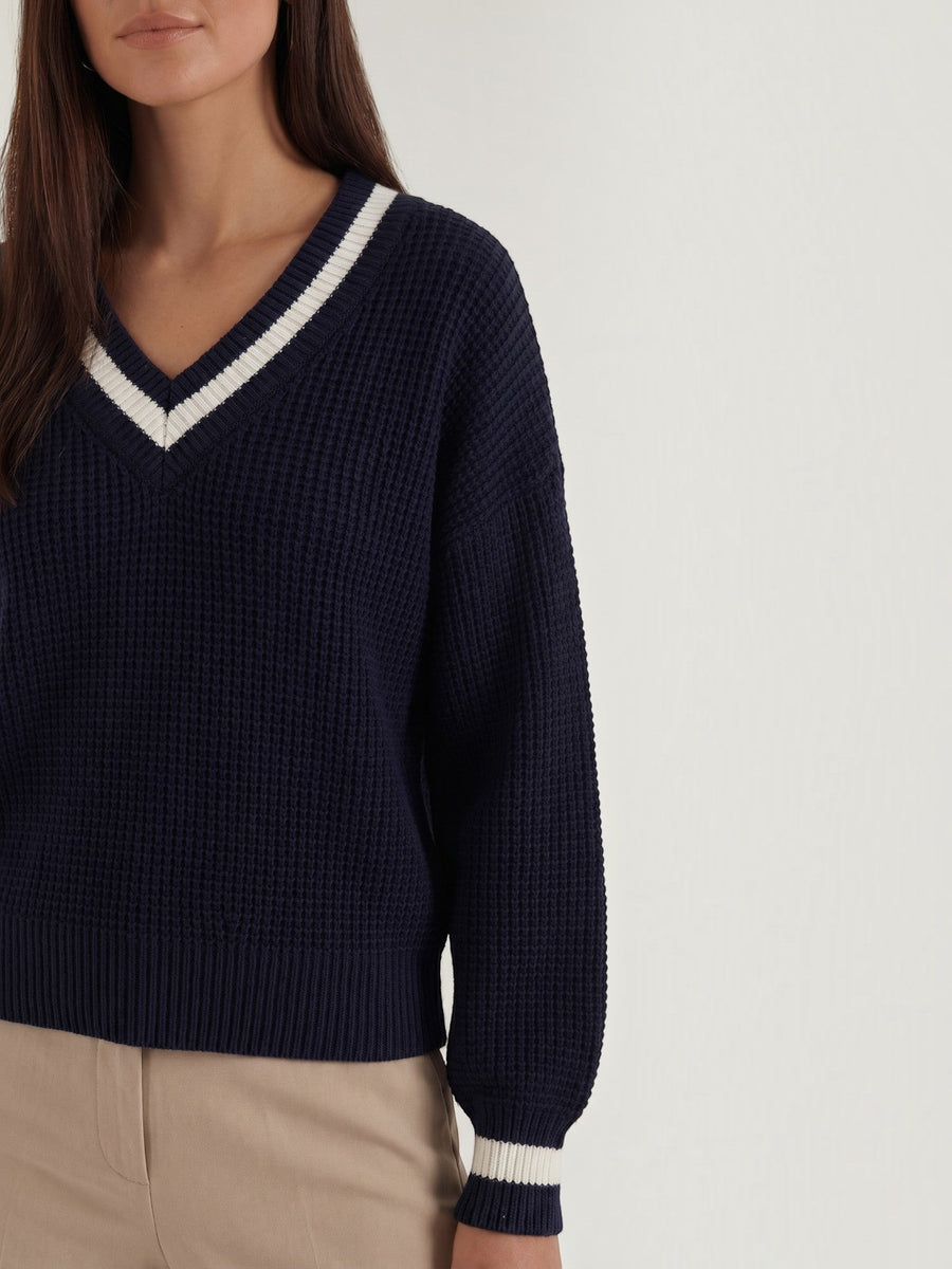 Tina Contrast Trim V Neck Sweater