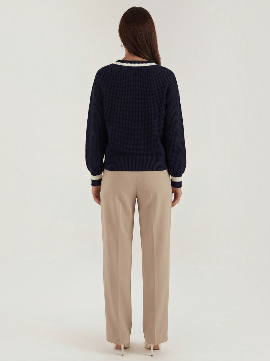 Tina Contrast Trim V Neck Sweater