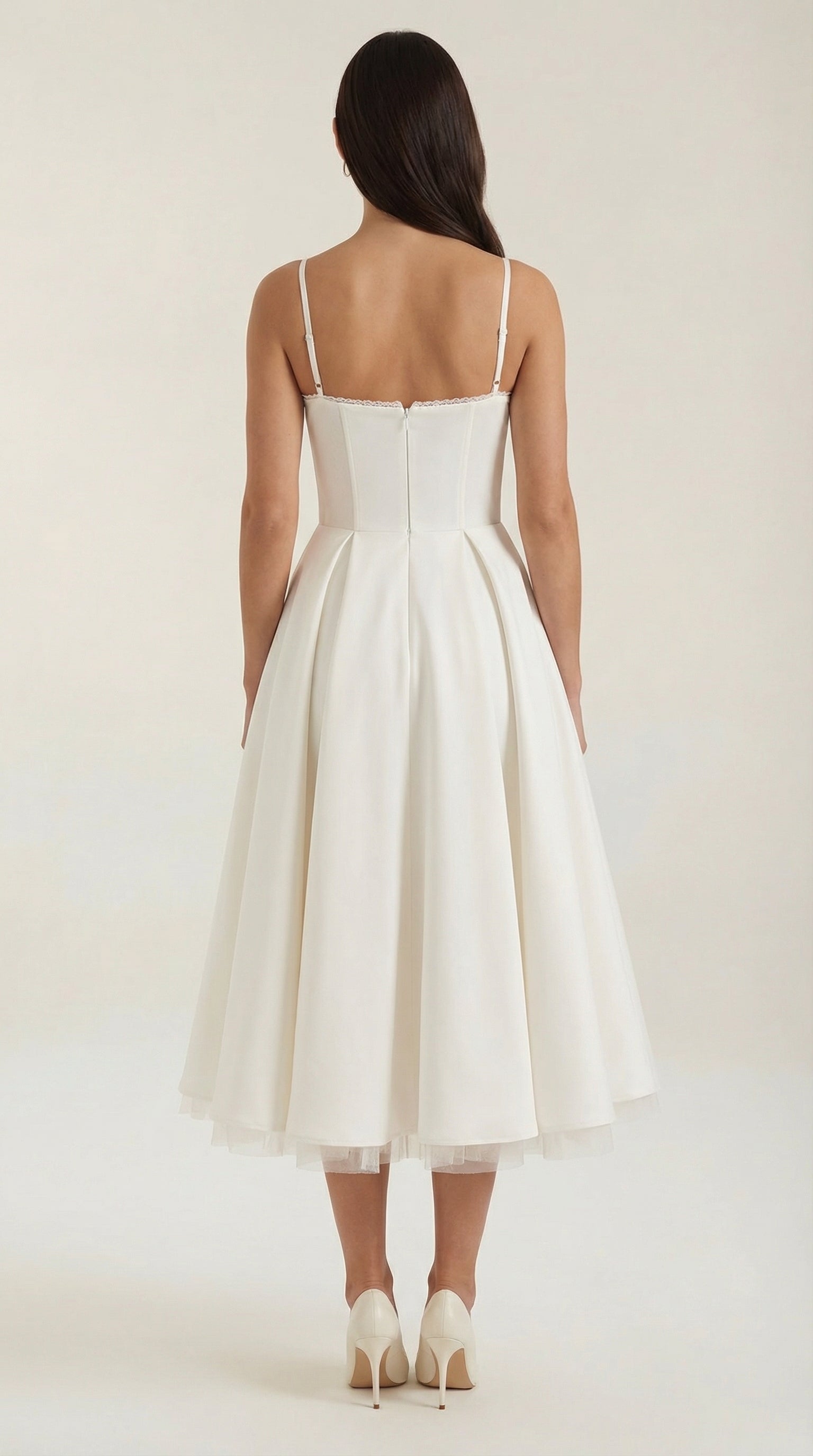 knee length dresses for ladies Lady Black Tie - Jane Midi Dress - Off-White Glitter Tulle Dress