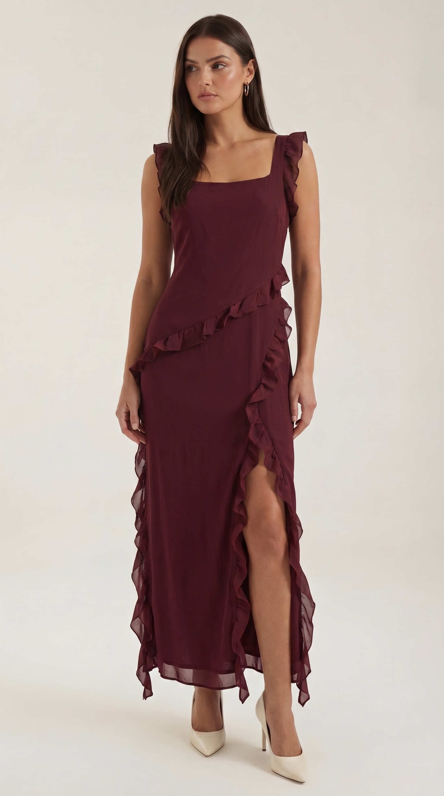 burgundy dress for quinceanera Luxurious Burgundy 3D Flowers Ball Gown,Sweet 16 Dress,Quinceanera Dre –  Simplepromdress main image 1