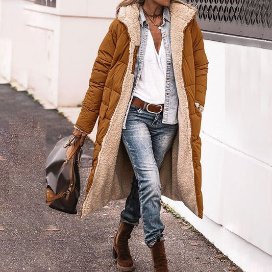 Ylva Reversible Long Quilted Sherpa Coat