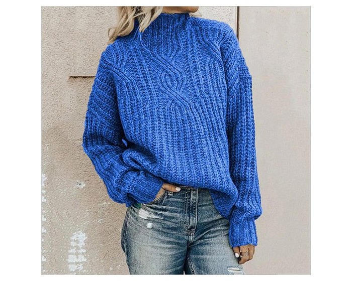 Melike Cable Front Chunky Turtleneck Sweater
