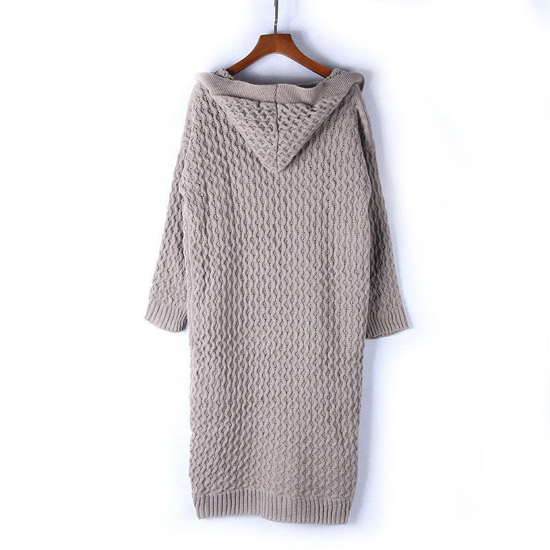 Maike Long Cable Knit Belted Hooded Cardigan