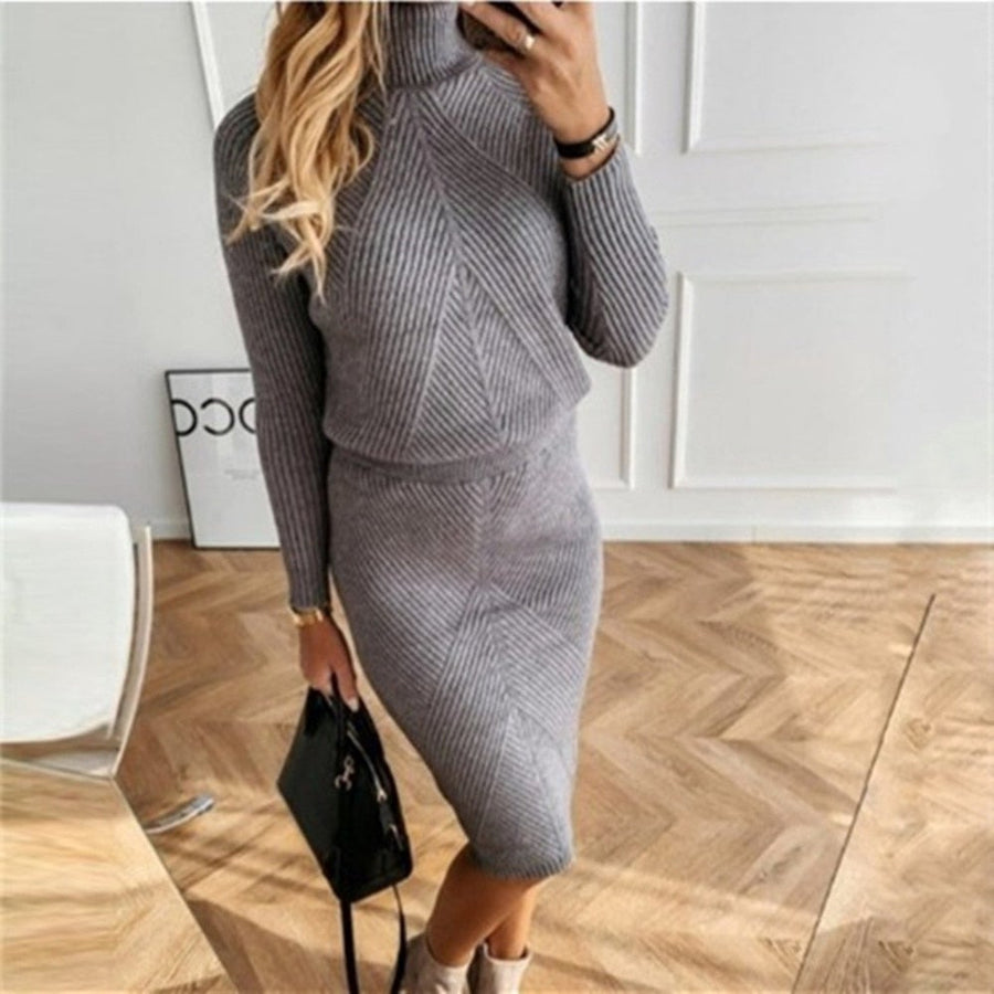 Natalia Ribbed Turtleneck Midi Sweater Dress