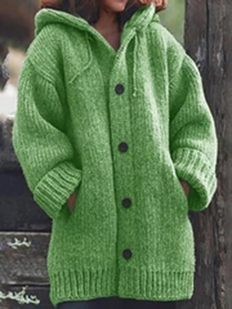 Saskia Long Hooded Button Cardigan