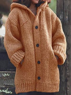 Saskia Long Hooded Button Cardigan