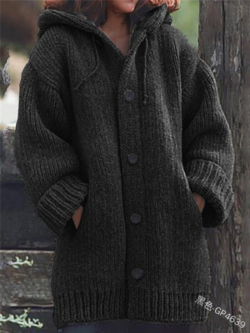 Saskia Long Hooded Button Cardigan