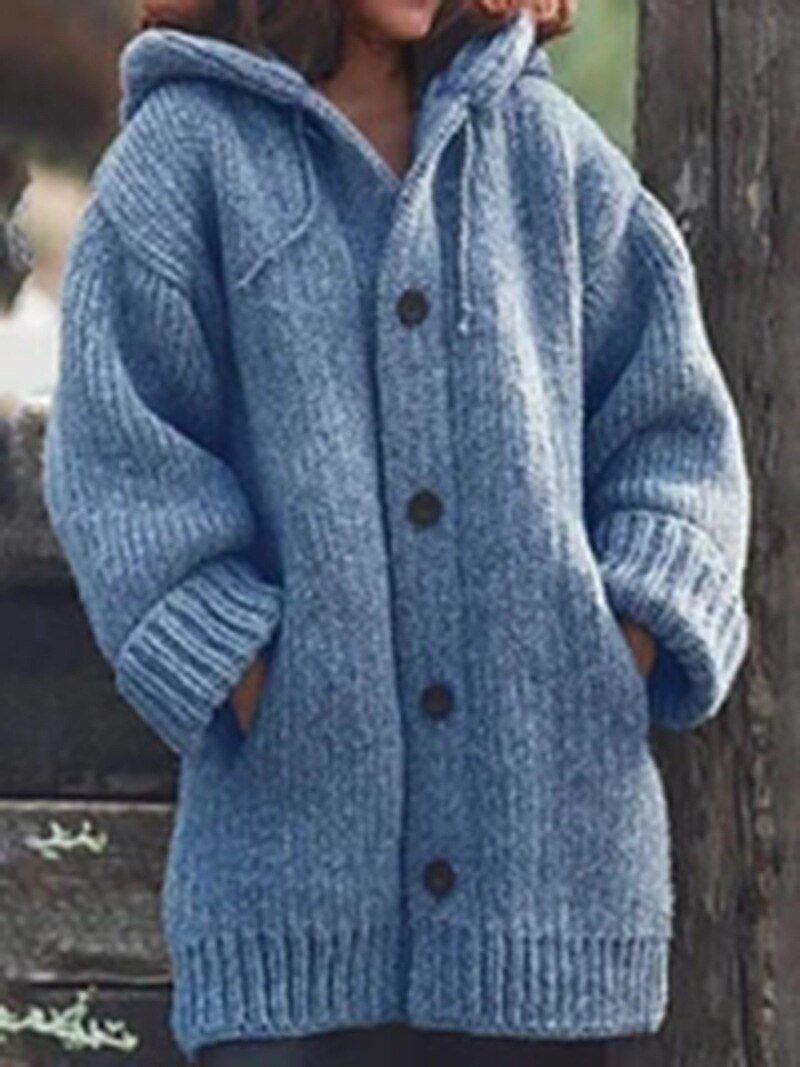 Saskia Long Hooded Button Cardigan