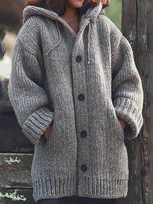 Saskia Long Hooded Button Cardigan